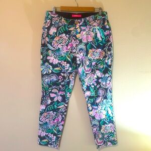 Lilly Pulitzer floral pants size 14 blue pink and green cotton